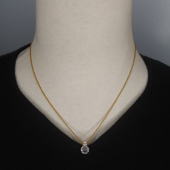SWAROVSKI SWAN LOGO Pendant Necklace clear Crystal gold tone chain and setting - Picture 3 of 16